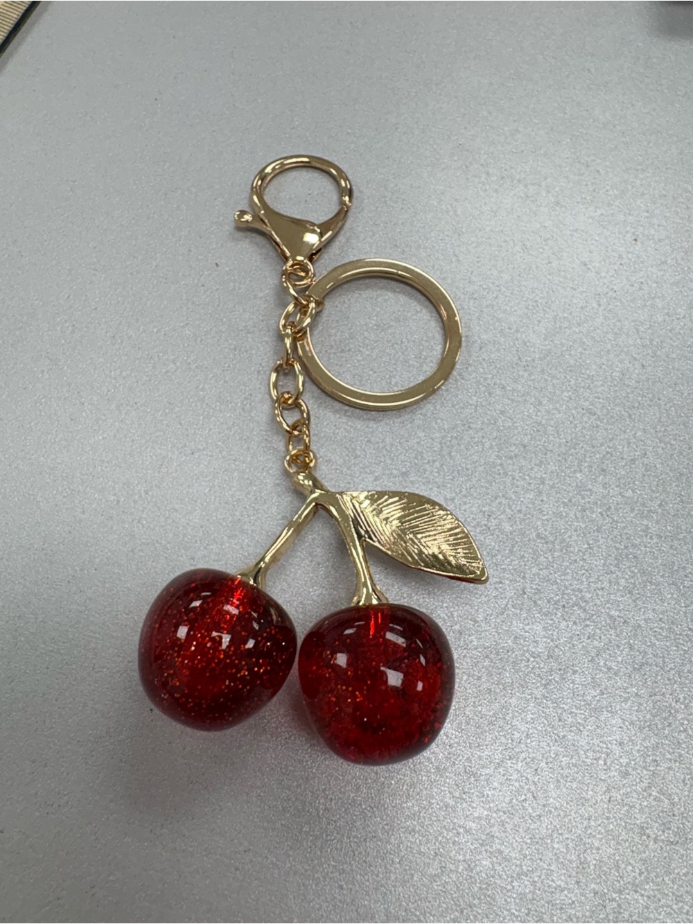 🍒 Y2K Aesthetic Red Glitter Resin Cherry Purse Charm Gold Hardware